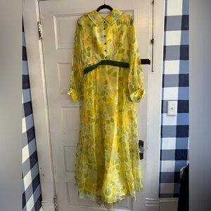 Vintage yellow and green floral dress
